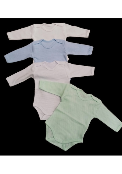 özdemirli bebe Uzun Kollu Çıtçıtlı Badi Bisiklet Yaka Body Hava Alır Kumaş Düz Renk Zıbın (4lü Paket) 0-48 Ay Arası