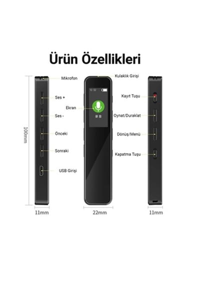Led Ekranlı 32 Gb Mp3 Çalar Kesintisiz Ses Kayıt Kb 95