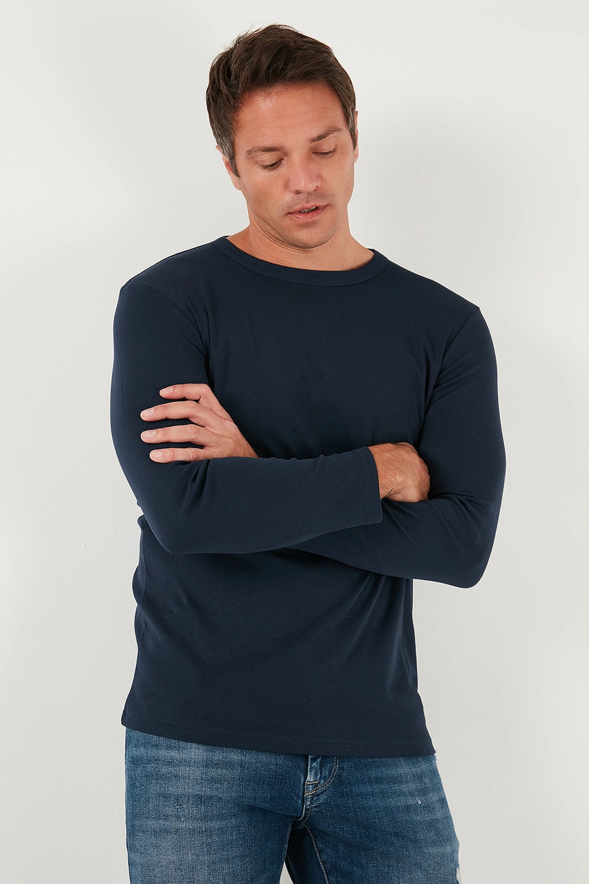 Buratti Pamuklu Slim Fit Bisiklet Yaka Basic Erkek Sweat 59050741 Indigo