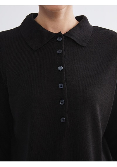 Lcw Comfort Siyah Polo Yaka Kadın Triko Kazak