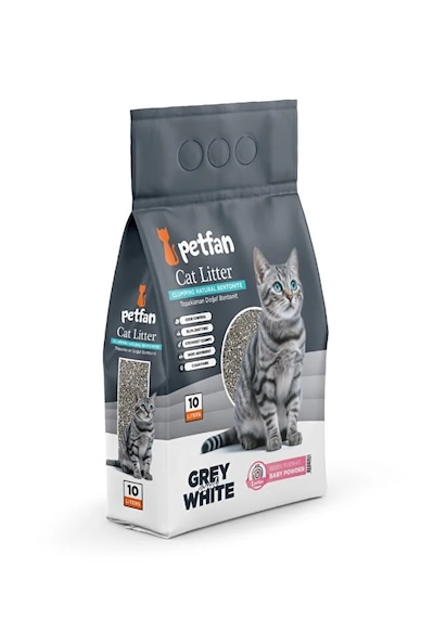Petfan Grey&white Bebek Pudralı İnce Taneli Kedi Kumu 10 Lt