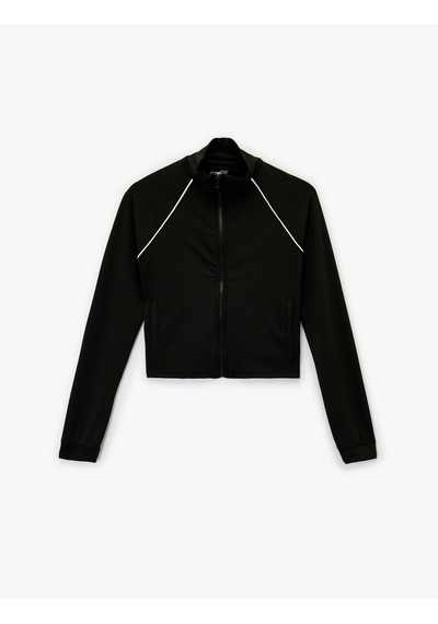 Koton Dik Yaka Uzun Kollu Biyeli Fermuarlı Spor Sweatshirt Siyah 6wak10053nk Siyah