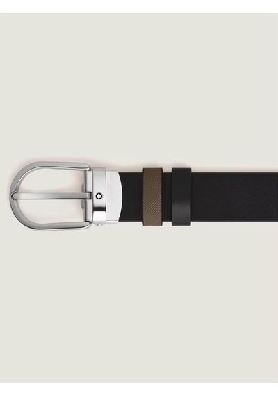Montblanc At Nalı Tokalı Kahve - Siyah 30 Mm Çift Taraflı Deri Ke Kahverengi