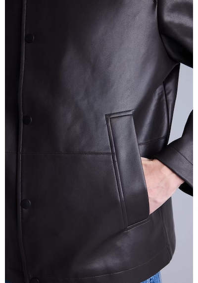 Defacto Regular Fit Çıtçıtlı Kahverengi Erkek Deri Mont H2233ax/bn338