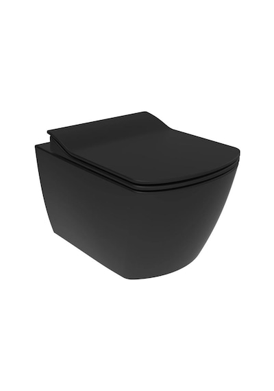 Eg321 Elegant Rim-off Kanalsız Duroplast Yavaş Kapanan Klozet Kapaklı Kömür Karası Mat Siyah Set Siyah