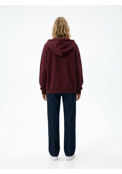 LTB Relaxed Fit Fermuarlı Kapüşonlu Bordo Sweatshırt