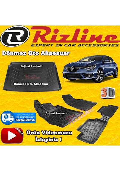 Megane 4 3D Paspas + Bagaj Havuzu Siyah Hb 2016 Sonrası Rizline N11.23704