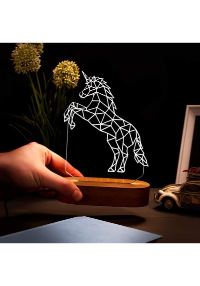 Sweet Unicorn 3 Boyutlu Led Masa Lambası - 60x140x30 Mm - Usb Bağlantılı Sarı Işık Altın - Çok Renkli
