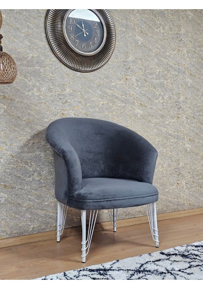 Zafir Tekli Teddy Beyaz Boyalı Telli Ayak Çay Seti Koltuk Tekli Berjer , Balkon, Salon, Ofis Füme