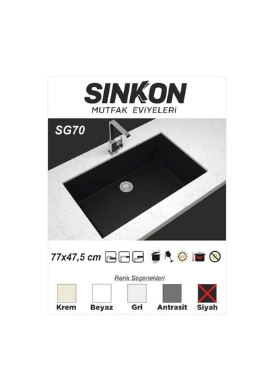 Sinkon Siyah Granit Eviye 77 x 47.5 - Sg70 - Sinkon