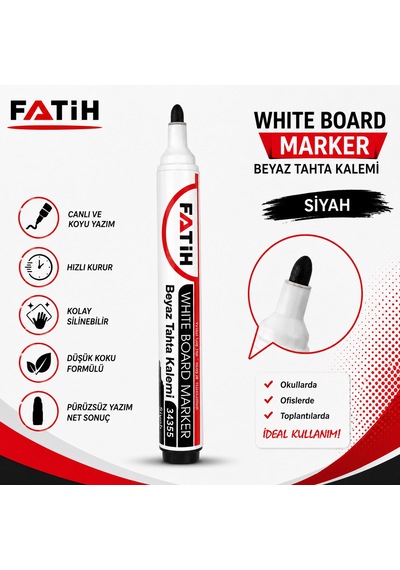 Fatih Beyaz Tahta Kalemi Siyah Whiteboard Marker Silinebilir Hızlı Kuruyan 1 Adet