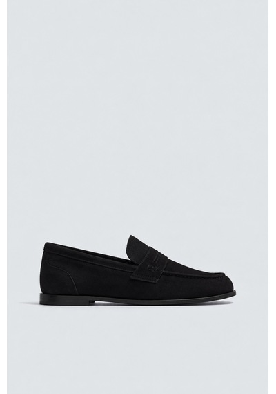 %100 Süet İnce Taban Loafer Siyah