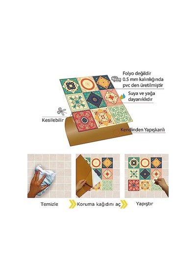 Tink Kendinden Yapışkanlı Fayans Kaplama, Fayans Çıkartması, Duvar Zemin Kaplama Tokyo Desenli Pvc Karo 30x30 Cm 11 Adet / 1 M²