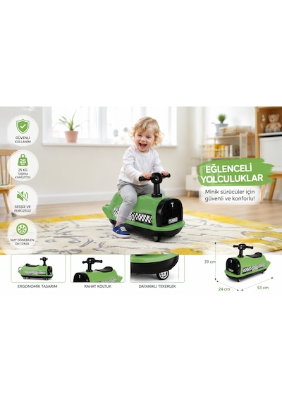 Babycim Ilk Arabam Turbo Bingit Işıklı Ve Müzikli Çocuk Arabası 1-3 Yaş Yeşil