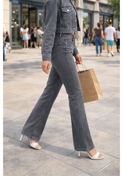 Cedy Denim Cedy Denım Yüksek Kalite Kadın 5 Cep Düşük Bel İspanyol Paça Skinnyfit Esnek Jean Pantolon C619 Açık Gri