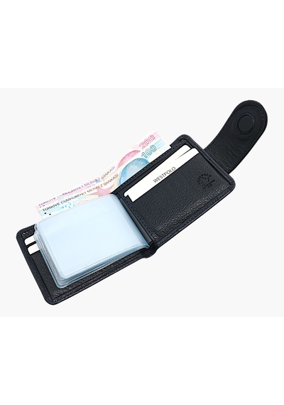 Westpolo Hakiki Deri Mıknatıslı Kağıt Para Ve Bol Kart Bölmeli Unisex Cüzdan - Lacivert Lacivert