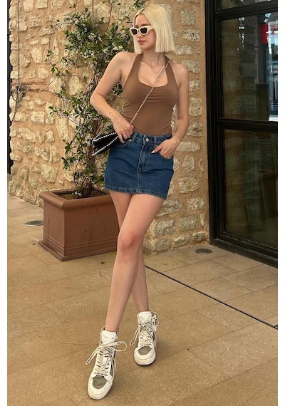 Madmext Koyu Mavi Mini Jean Etek Mg2099 Koyu Mavi