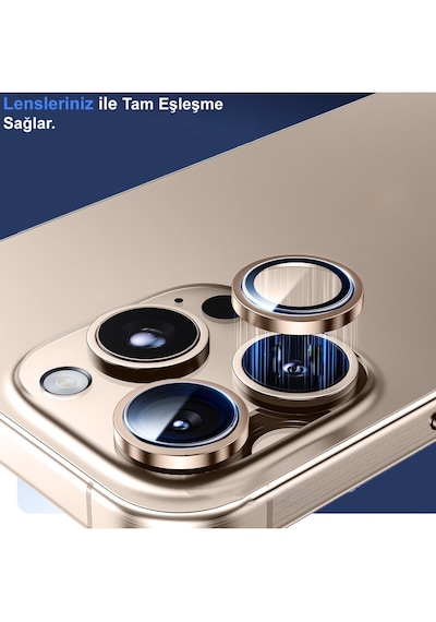 Apple Uyumlu iPhone 16 Pro Metal Çerçeveli Kamera Lens Koruyucu