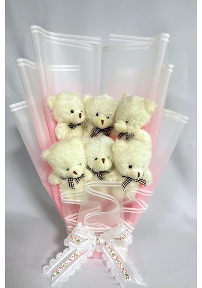 Sevgiliye Özel Peluş Ayıcık Buketi - 6 Adet Yumoş Peluş Ayılı Buket Özel Büyük Kutusunda