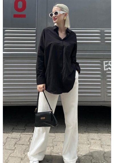 Madmext Mad Girls Siyah Oversize Gömlek Mg1369-siyah Siyah