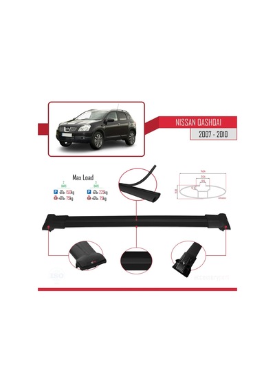 Nissan Qashqai 2007-2010 Arası İle Uyumlu Fly Model Ara Atkı Tavan Barı Siyah