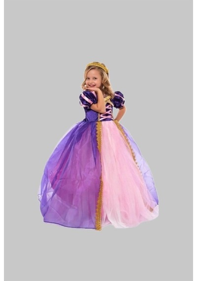 Rapunzel Uzun Kostüm 2-3 Yaş Taç, Tarlatan Ve Pelerin