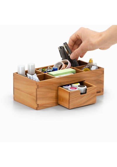 Woodsaka 7 Bölmeli - Çekmeceli Organizer Doğal Ahşap