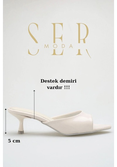 Sermoda Topuklu Kadın Terlik - 5 Cm İnce Topuklu Sivri Burun Kadın Terlik Ten Rugan