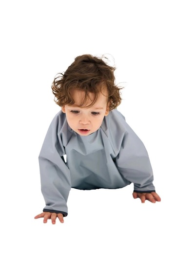 Uzun Kollu Leke Tutmaz Bebek Mama, Oyun Ve Aktivite Önlüğü Gri