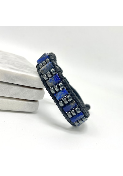Sertifikalı Lapis Lazuli Doğal Taş Şık Görünümlü Erkek Bileklik M Lacivert