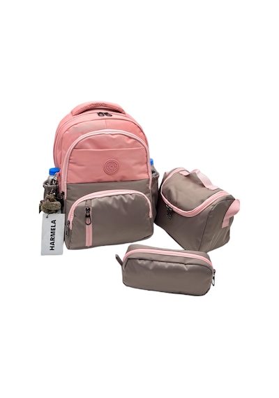 İlk Okul Çantası 3'lü Seti Unisex Çocuk İlkokul Çantası Bvt-8010 Pudra-vizon Pudra-taba