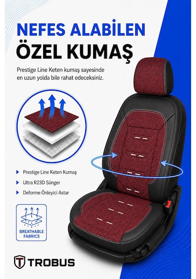 Renault R9 Broadway 1990-2000 Uyumlu Prestige Line Keten Serisi Kırmızı Siyah Koltuk Kılıfı
