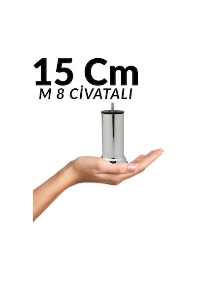 Klc 16 Adet M8 İnce Diş Krom Metal Mobilya Ayağı - Kanepe, Baza, Koltuk Yükseltme Ayağı 15 Cm Krom Krom