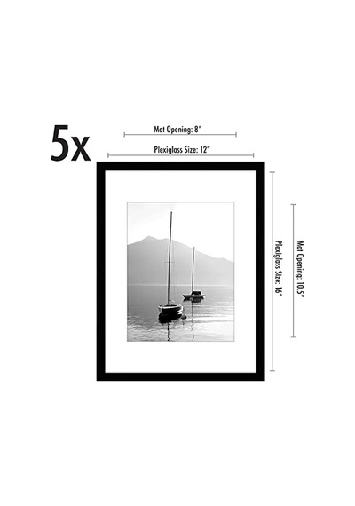 12 X 16 Resim Çerçevesi Seti 5 İnç Siyah - Mat İle 8,5 X 11 Resim Çerçevesi Veya 12x16 Çerçeve Olarak Kullanın -