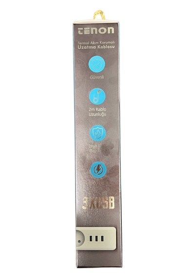 Tenon Termal Akım Korumalı Priz 3xusb Şarj Girişi 4xpriz Girişi 2mt Kablo Uzunluğu 10a,2500watt, 2500 Joule Max. 2 m