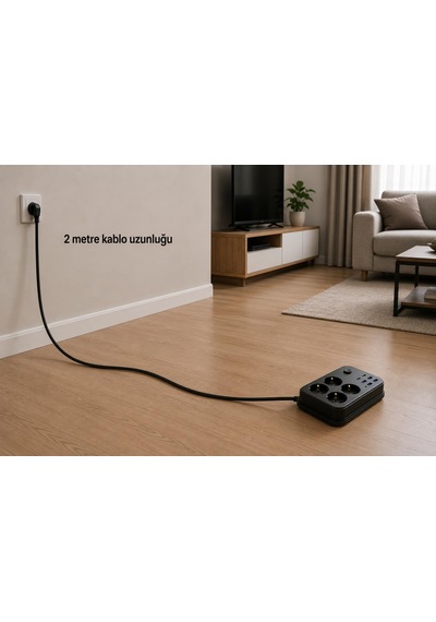Coverzone Termal Akım Korumalı Uzatma Kablosu 4 Priz 4 Usb 2 Type