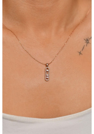 Zirkon Taşlı Rose Özel Tasarım Gümüş Kolye N10134