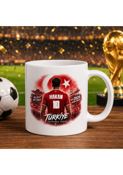 Bk Gift Kişiye Özel Türkiye Taraftar Temalı 2026 Dünya Kupası Tasarımlı Beyaz Kupa Bardak -1, Tek Yürek Milli Takım Ruhu