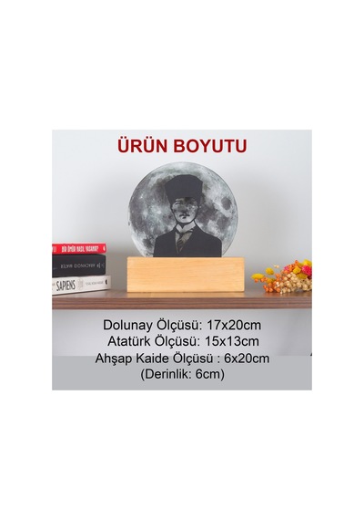 Led Işıklı Pleksi Dolunay Kişiselleştirilebilir Dekoratif Biblo Atatürk Portre Anahtar Askılığı Gri - 737347614 Gri