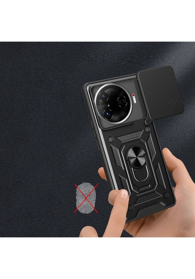 Tecno Camon 30 Pro 5g Kılıf Magnetik Standlı Kamera Korumalı Sürgülü Vega Kapak Siyah
