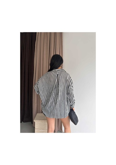 Unika Boutique Çizgili Oversize Gömlek Siyah