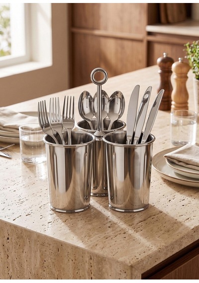 The Mia Krom 3 Bölmeli Kulplu Galvaniz Sunumluk 25 Cm Gümüş