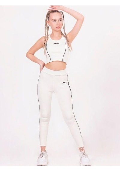 Zekids Kız Çocuk Şeritli Taytlı Crop Takım-13789 KREM