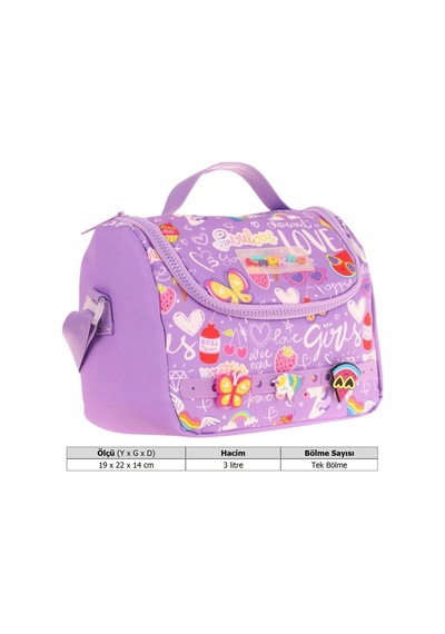 Kaukko Kids Isı Yalıtımlı, Silikon Aksesuarlı Beslenme Çantası - Mor - Kız Çocuk - L7245 Mor