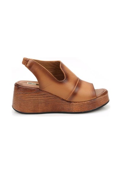 Pisagor Ps-1449 Hakiki Deri Kadın Dolgu Taban Sandalet Taba