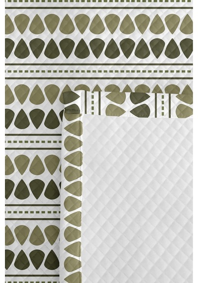Yeşil Geometrik Modern Tek Kişilik Pike Takımı - Beyaz Çizgili Minimal 160x220 Cm Yatak Örtüsü Ahenkli Halı Kırıntısı