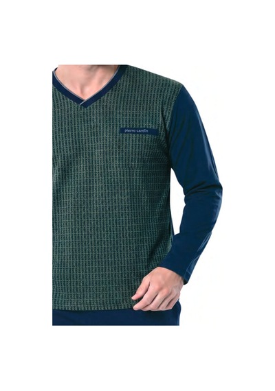 Pierre Cardin 6143 Erkek Uzun Kollu V Yaka Jakarlı Pijama Takımı-haki