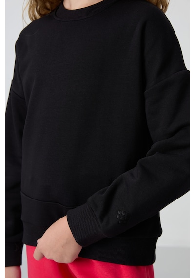 Tommy Life Siyah Pamuklu İçi Tüylü Yumuşak Dokulu Oversize Nakışlı Kız Çocuk Sweatshirt - 75150 Siyah