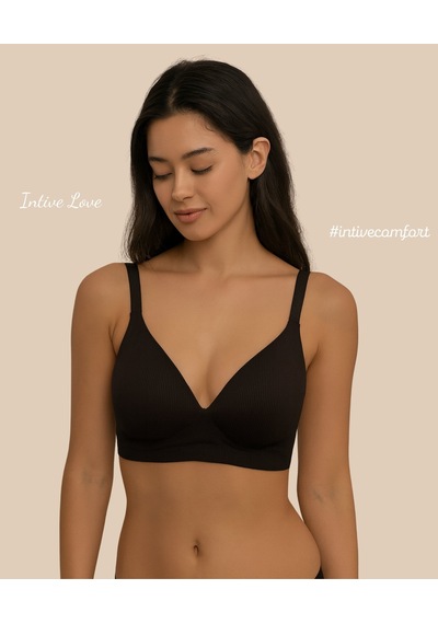 Softease V Yaka Balensiz Dikişsiz Lazer Kesim Rahat Soft Kumaştan Siyah