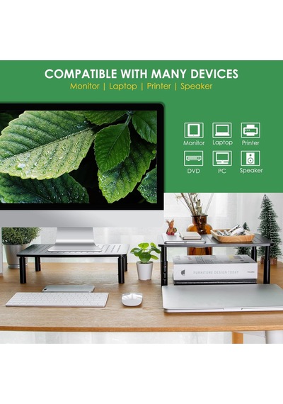 2 Paket Masaüstü Yükseltici, 3 Yüksekliği Ayarlanabilir Monitör Standı, 2 Monitör, Pc, Bilgisayar, Yazıcı, İma